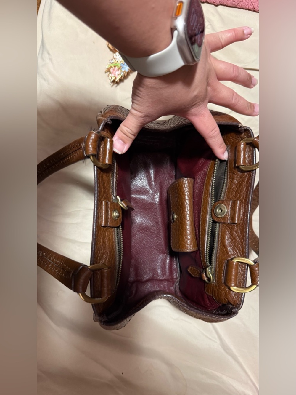 Prada Textured Brown Leather Double-Strap Shoulder Bag - Picture 5 of 7